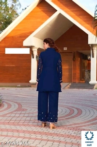 Banita Voguish Sharara - Free Size, Navy Blue, Georgette, Embroidered, Pack of :1
